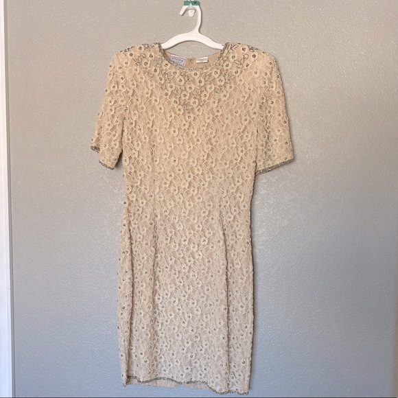 80s Vintage Stenay beaded party dress cream size 8 - Picture 1 of 8